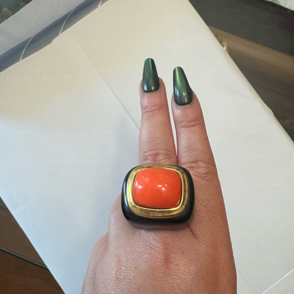 Bold Orange And Gold Statement Ring - image 2